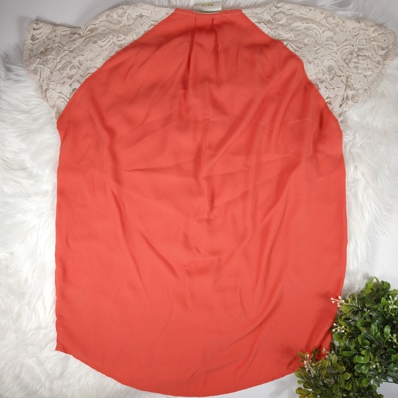Anthro Maeve Coral Blouse with Lace Sleeves - Picture 2 of 8